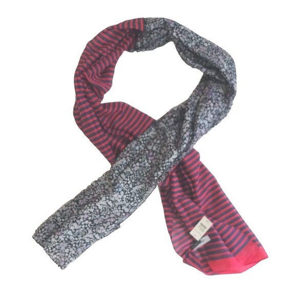 NWT Talbots Red/Blue Stripe & Black Floral Cotton/Silk Lightweight Scarf Wrap - Picture 1 of 7